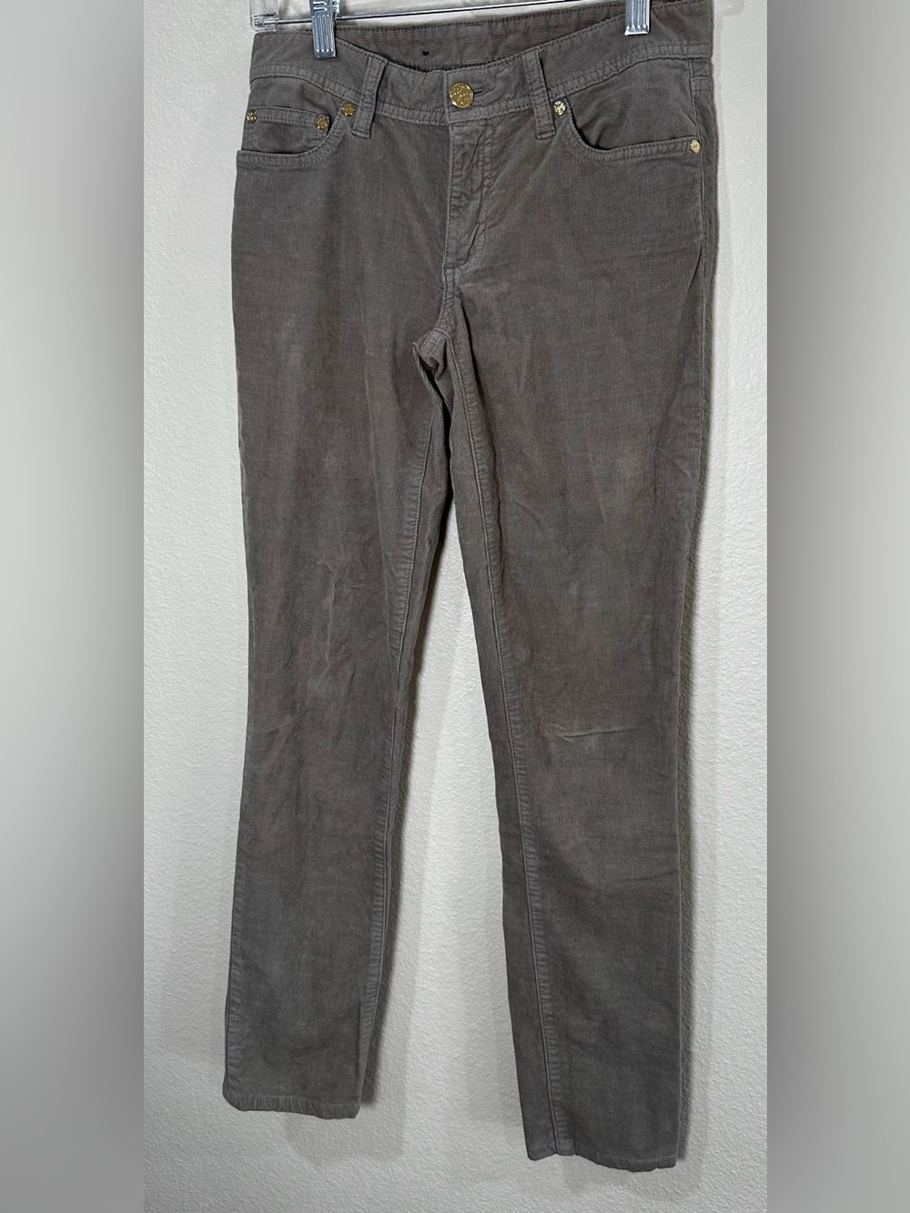 Tory Burch women’s taupe Corduroy Pants with Gold Accents size 25 - Picture 2 of 6